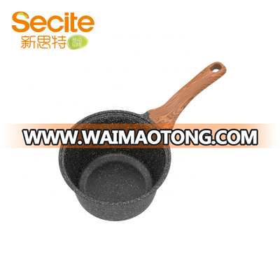 16cm Wooden Handle Granite Stone Aluminum Non Stick Boiling Warmer Milk Pot