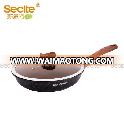 28cm Aluminum Black Stone Wooden Handle Non Stick Fry Pan